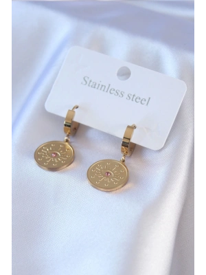 ® 316L Çelik Gold Renk Göz İşleme Zirkon Taş Detay Kadın Küpe