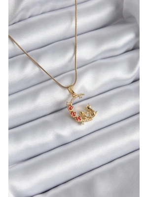 ® 316L Çelik Gold Renk Hilal Kedi Model Zirkon Taşlı Detay Kadın Kolye