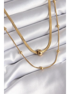 ® 316L Çelik Gold Renk İtalyan Zincir Model Topçuk Detay Kadın Kolye