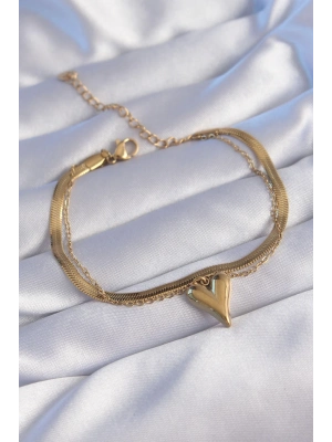 ® 316L Çelik Gold Renk İtalyan Zincirli Kalp Model Bileklik
