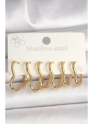 ® 316L Çelik Gold Renk Kalp Model Kadın Küpe Seti