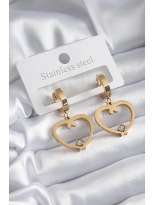 ® 316L Çelik Gold Renk Kalp Model Zirkon Taş Detay Kadın Küpe