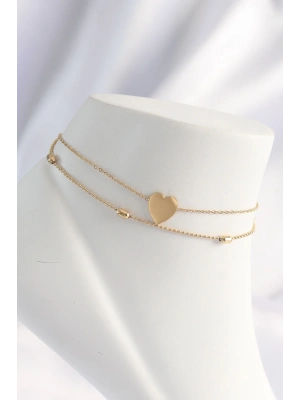 ® 316L Çelik Gold Renk Kalp Tasarımlı 2li Halhal