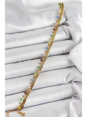 ® 316L Çelik Gold Renk Karışık Renkli Kristal Taşlı Kadın Bileklik