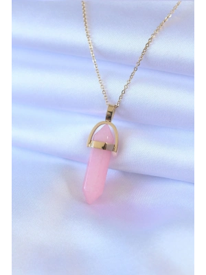 ® 316L Çelik Gold Renk Kristal Pembe Taş Model Kadın kolye