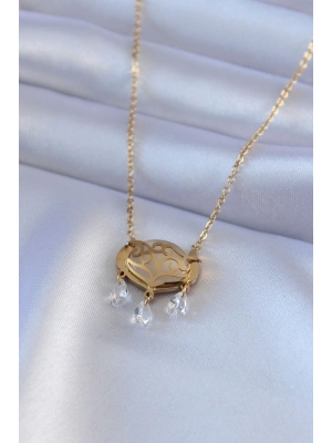 ® 316L Çelik Gold Renk Lotus Model Zirkon Taşlı Kadın Kolye