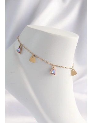 ® 316L Çelik Gold Renk Minimal Renkli Zirkon Taşlı Kalp Halhal