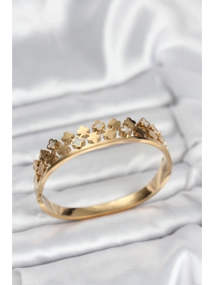 ® 316L Çelik Gold Renk Minimal Yoncalı Kadın Kelepçe Bileklik