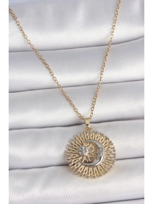 ® 316L Çelik Gold Renk Mix Renk Ay Güneş Model Kadın Kolye