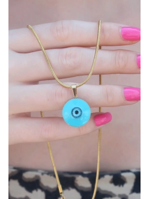 ® 316L Çelik Gold Renk Nazar Boncuk Model Kadın Kolye