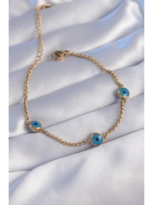 ® 316L Çelik Gold Renk Nazar Boncuk Tasarımlı Bileklik