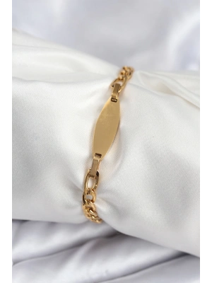 ® 316L Çelik Gold Renk Oval Yazı Yazmaya Uygun Kadın Bileklik