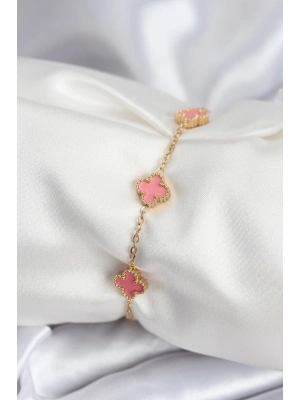 ® 316L Çelik Gold Renk Pembe Baby Boy Yonca Kadın Bileklik