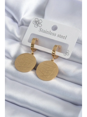 ® 316L Çelik Gold Renk Pentagram Yıldızı İşleme Model Kadın Küpe