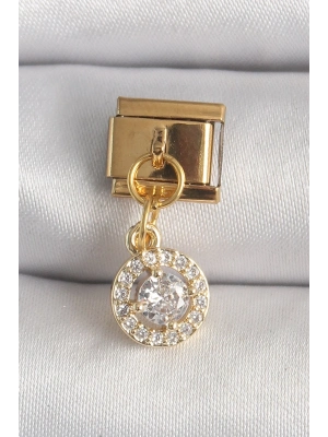 ® 316L Çelik Gold Renk Sallantı Daire Zirkon Taşlı Nomination Charm