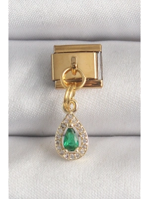 ® 316L Çelik Gold Renk Sallantı Damla Yeşil Zirkon Taşlı Nomination Charm