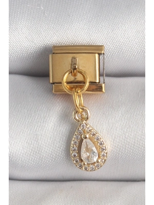 ® 316L Çelik Gold Renk Sallantı Damla Zirkon Taşlı Nomination Charm