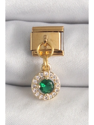 ® 316L Çelik Gold Renk Sallantı Yeşil Zirkon Taşlı Nomination Charm