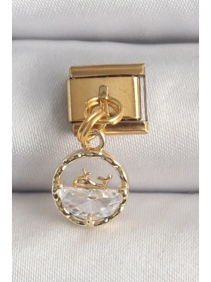 ® 316L Çelik Gold Renk Sallantı Zirkon Taşlı Balina Model Nomination Charm