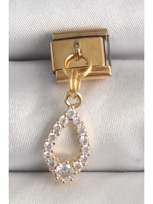 ® 316L Çelik Gold Renk Sallantı Zirkon Taşlı Damla Model Nomination Charm