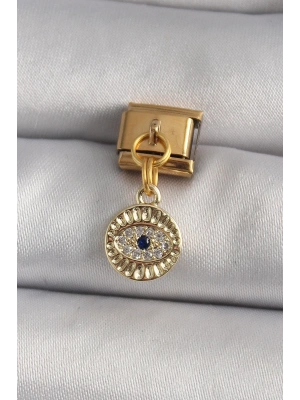 ® 316L Çelik Gold Renk Sallantı Zirkon Taşlı Göz Model Nomination Charm