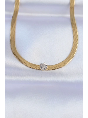 ® 316L Çelik Gold Renk Tek Zirkon Taşlı İtalyan Zincir Kolye