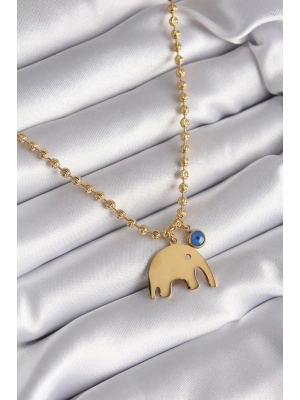 ® 316L Çelik Gold Renk Top Zincir Model Fil Figür Nazar Boncuk Detay Kadın Kolye