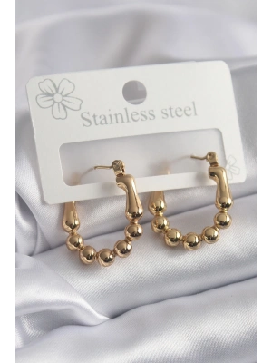 ® 316L Çelik Gold Renk Topçuk Halka Model Kadın Küpe