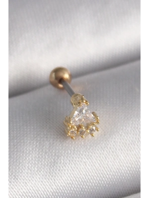 ® 316L Çelik Gold Renk Üçgen Zirkon Taşlı Tragus Piercing