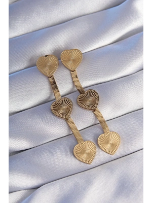 ® 316L Çelik Gold Renk Uzun İtalyan Zincir Detaylı Kalp Küpe