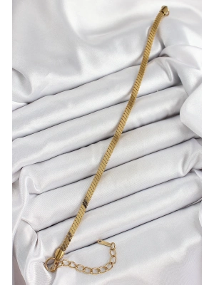 ® 316L Çelik Gold Renk Yassı Zincir Model Kadın Bileklik