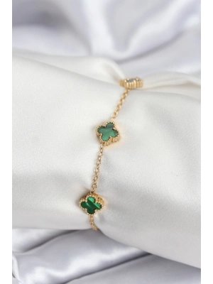® 316L Çelik Gold Renk Yeşil Baby Boy Yonca Kadın Bileklik