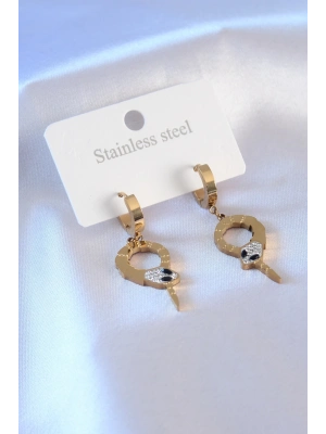 ® 316L Çelik Gold Renk Yılan Model Zirkon Taşlı Kadın Küpe