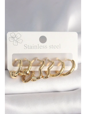 ® 316L Çelik Gold Renk Yıldız Halka Model Kadın Küpe Seti