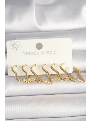 ® 316L Çelik Gold Renk Yıldız Model Kadın Küpe Seti