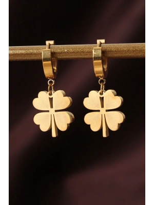 ® 316L Çelik Gold Renk Yonca Küpe