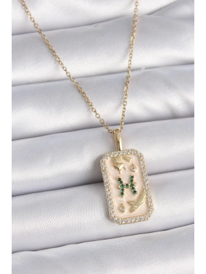 ® 316L Çelik Gold Renk Zincir Balık Burcu Zirkon Taşlı Kadın Kolye