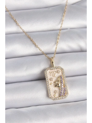 ® 316L Çelik Gold Renk Zincir Başak Burcu Zirkon Taşlı Kadın Kolye