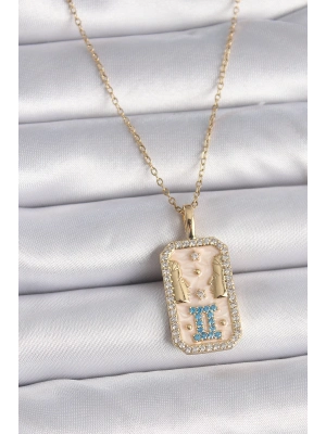 ® 316L Çelik Gold Renk Zincir İkizler Burcu Zirkon Taşlı Kadın Kolye