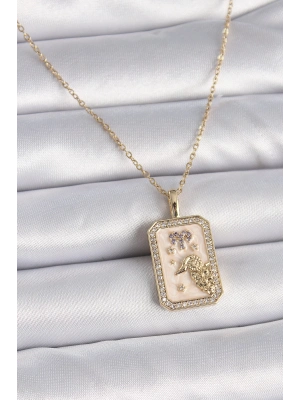 ® 316L Çelik Gold Renk Zincir Koç Burcu Zirkon Taşlı Kadın Kolye