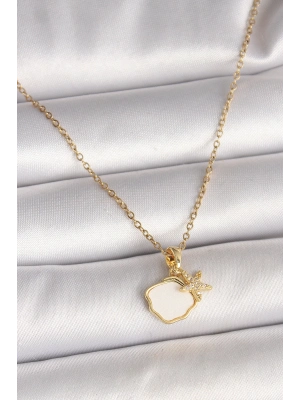 ® 316L Çelik Gold Renk Zincir Sallantı Beyaz Mineli Deniz Kabuğu Zirkon Taşlı Deniz Yıldızı Figür Kadın Kolye