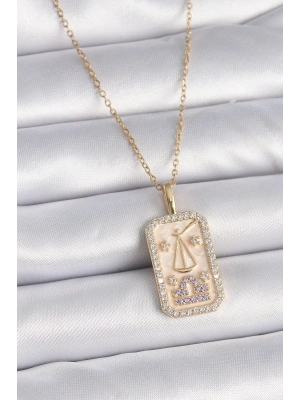 ® 316L Çelik Gold Renk Zincir Terazi Burcu Zirkon Taşlı Kadın Kolye