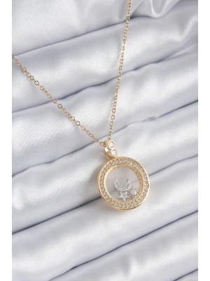 ® 316L Çelik Gold Renk Zirkon Taş Detay Ay Yıldız Fanus Model Kadın Kolye