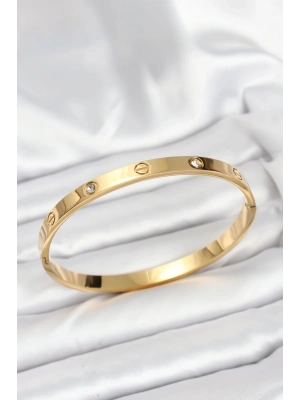 ® 316L Çelik Gold Renk Zirkon Taşlı 65 mm Kadın Kelepçe Bileklik
