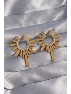 ® 316L Çelik Gold Renk Zirkon Taşlı Güneş Figürlü Küpe