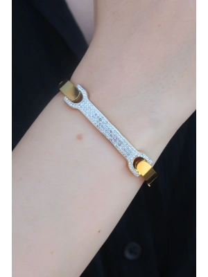 ® 316L Çelik Gold Renk Zirkon Taşlı Kadın Kelepçe