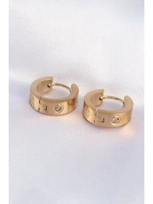 ® 316L Çelik Gold Renk Zirkon Taşlı Minimal Model Halka Küpe