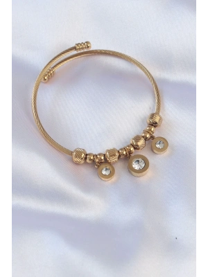 ® 316L Çelik Gold Renk Zirkon Taşlı Model Charm Bileklik