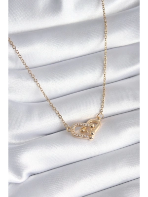 ® 316L Çelik Gold Renk Zirkon Taşlı Model Kadın Kolye