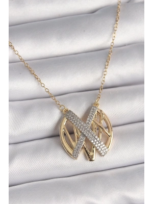 ® 316L Çelik Gold Renk Zirkon Taşlı Vintage Model Kadın Kolye